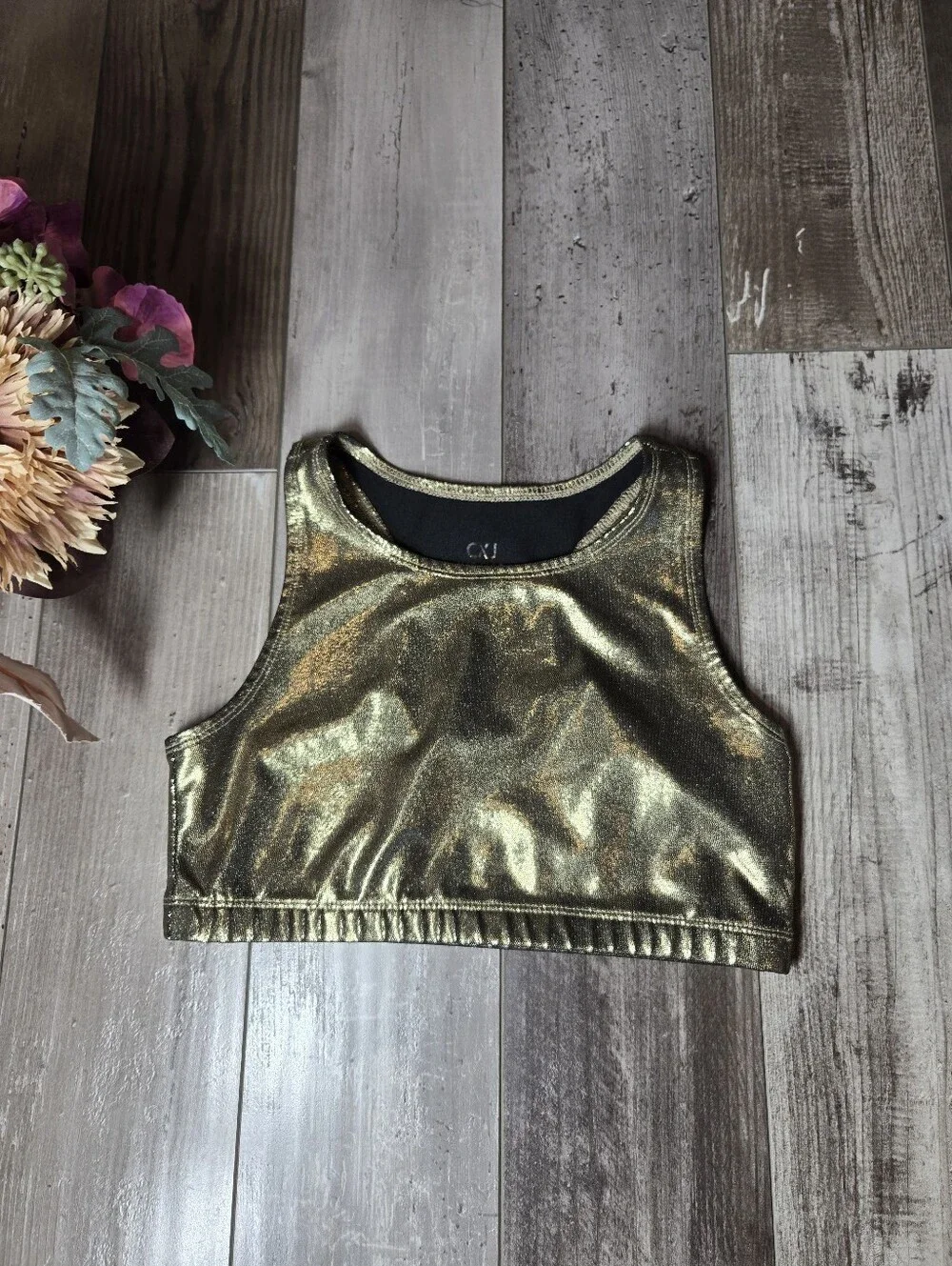 Justice Girls Metallic Cropped Gold Tank Top Size 12 NWOT